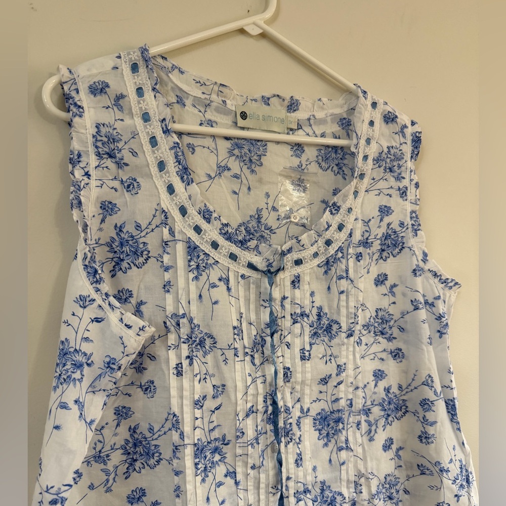 Ella Simone Pajama Set Blue Danube Toile 100% Cotton Capri Pants Tank Romantic - Picture 5 of 16